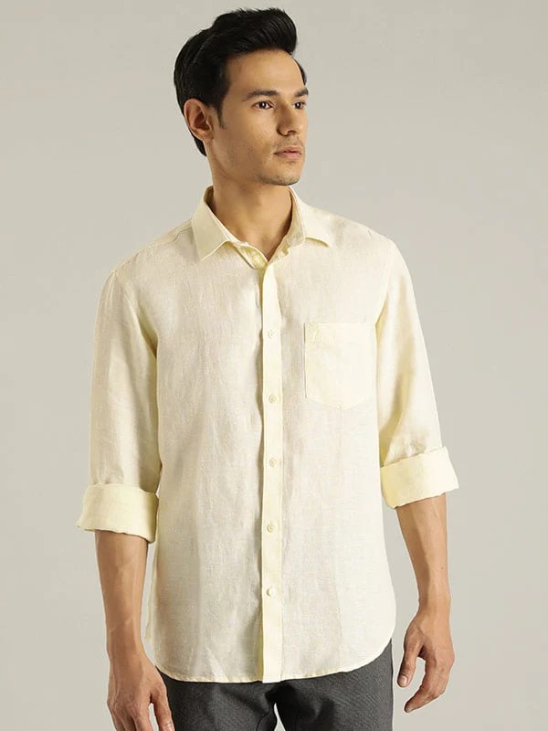 Indian Terrain Men Solid Yellow Shirt